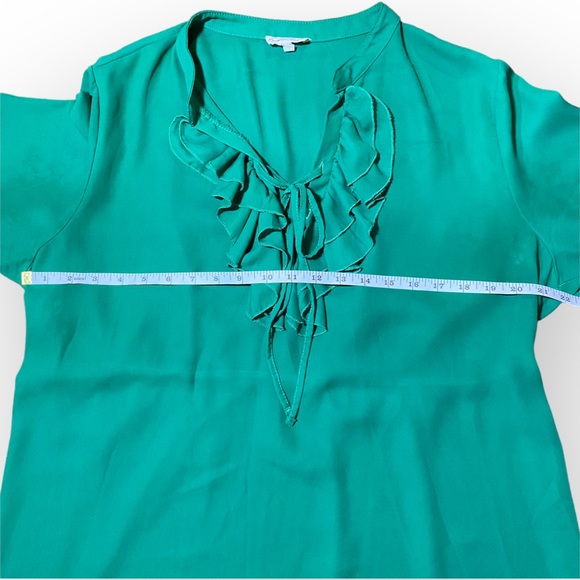 Phase 8 Emerald Green Sheer Short Sleeved Shift Dress w Ruffles Size UK18 US14 - Picture 5 of 9